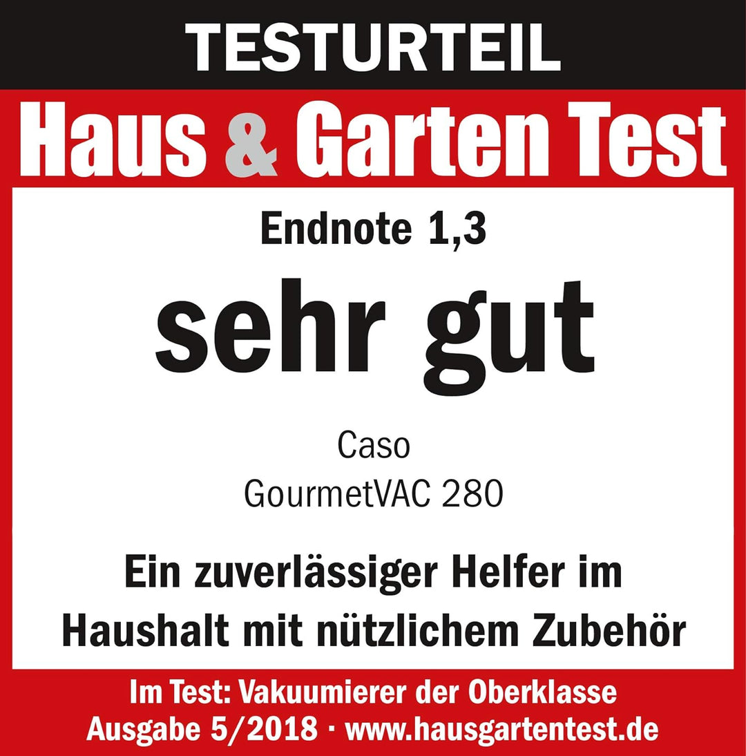 CASO 1385 GourmetVAC 280 - Vakuumierer - doppelte Schweissnaht - Kolbenpumpe (15L/min) und kraftvoll