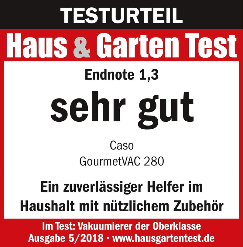 CASO 1385 GourmetVAC 280 - Vakuumierer - doppelte Schweissnaht - Kolbenpumpe (15L/min) und kraftvoll