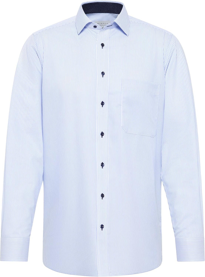 ETERNA Herren Popeline Hemd Comfort FIT 43 Hellblau Streifen, 43 Hellblau Streifen