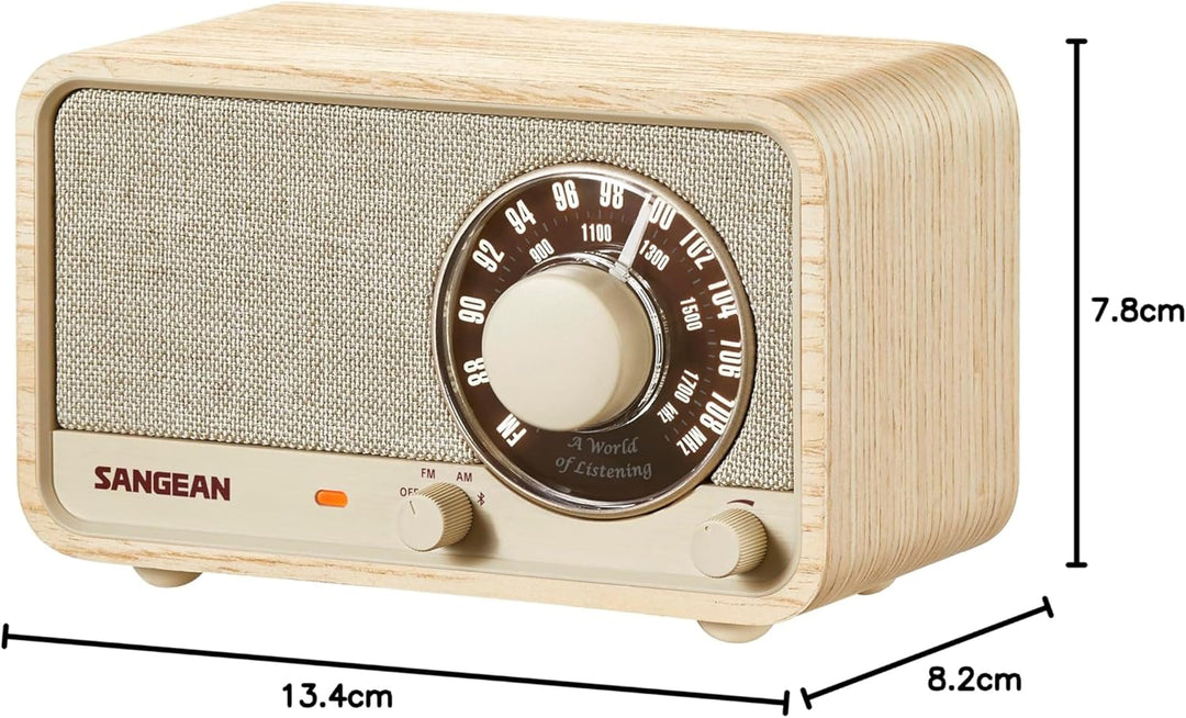 SANGEAN WR-8 – Tragbares Vintage Radio mit Bluetooth Lautsprecher, FM-Empfang, integriertem Akku, Ec