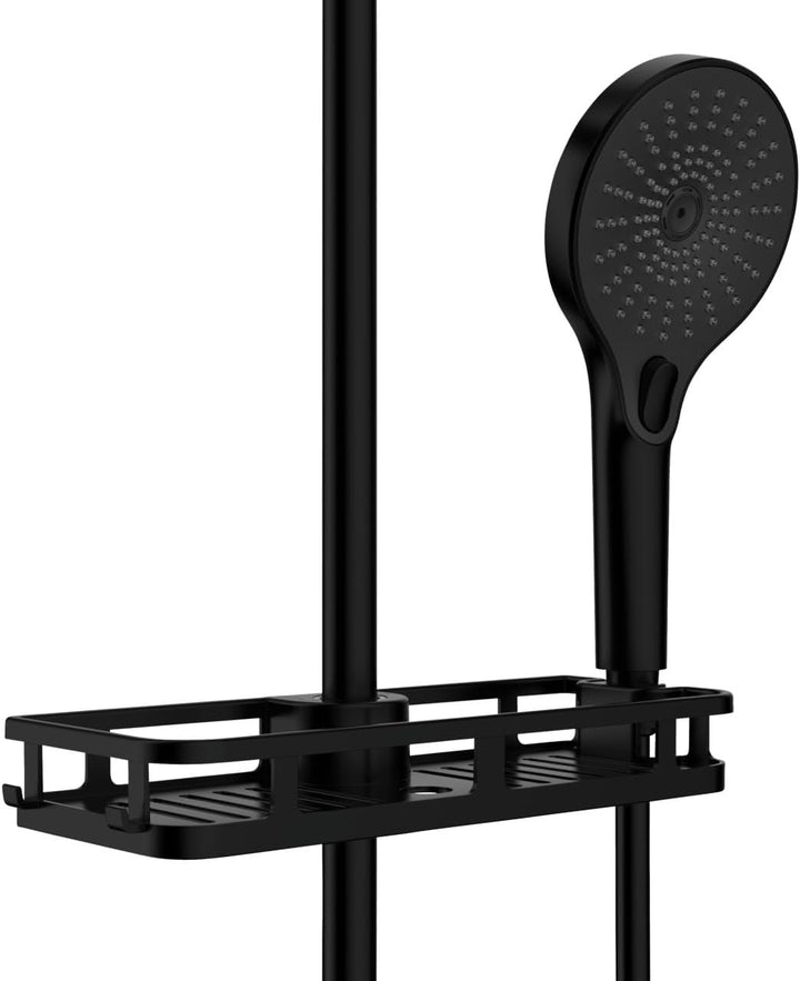 WENKO Duschablage Mod. Libertà Schwarz, Duschregal mit Haken und Duschkopfhalter aus Kunststoff, Anb
