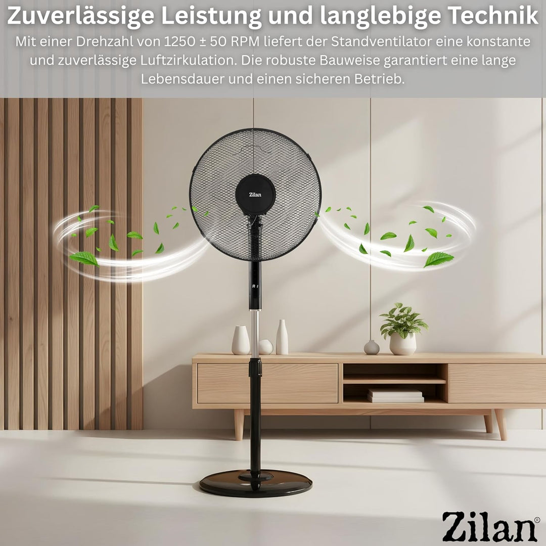Zilan Standventilator Ø43cm leise mit Fernbedienung & Timer – 48W Leistungsstarker Ventilator energi