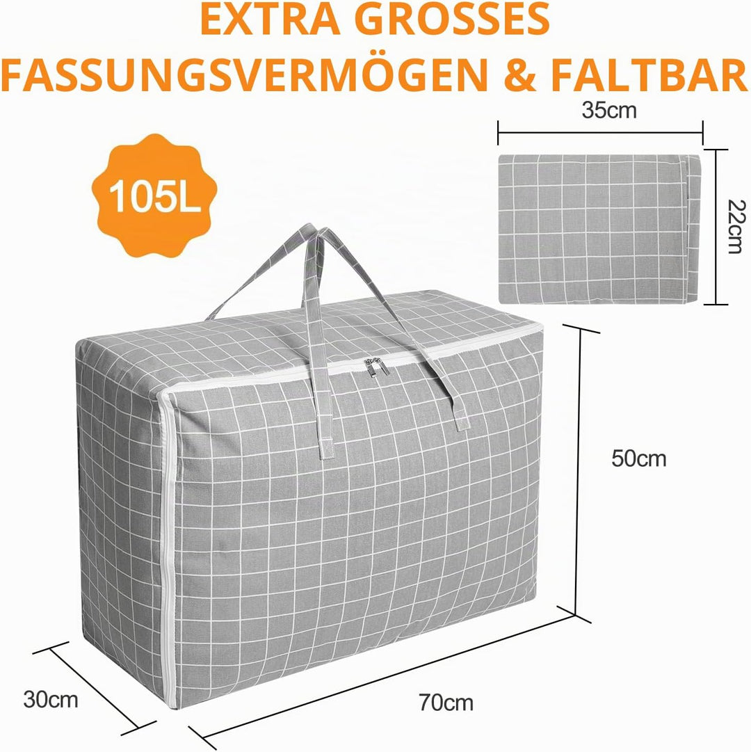 Cozary 2 Stück Aufbewahrungstasche Gross, 105L Umzugstaschen mit Handgriff, Wasserdichte Tragetasche
