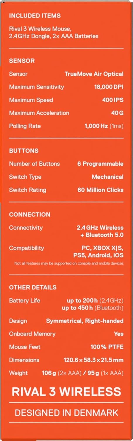 SteelSeries Rival 3 Wireless Gen 2 Gaming-Maus – 2,4GHz und Bluetooth – 18.000DPI TrueMove Air-Optik