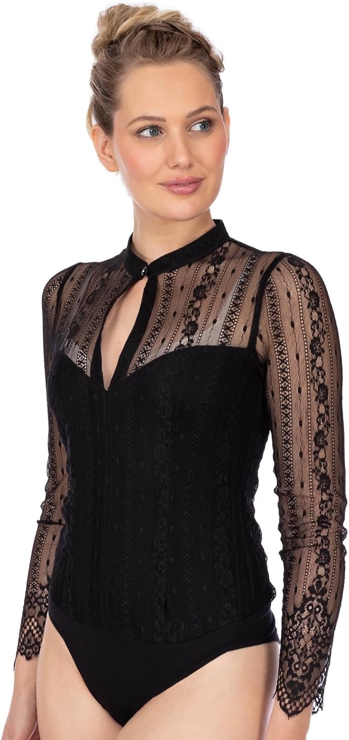 MarJo Damen Blusen Body Lavita-Madlenka Langarm Spitze | Schwarz 38, 38