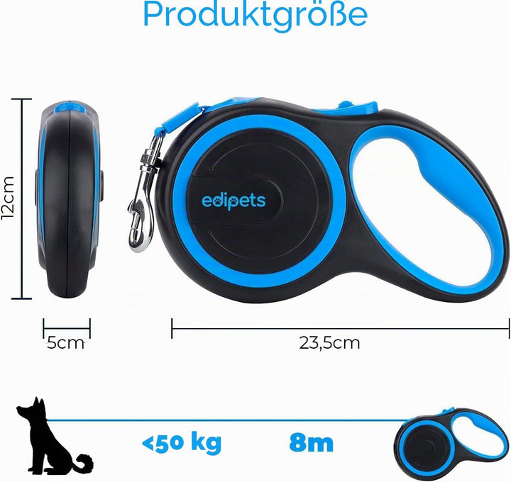 Edipets, Hundeleine, Ausziehbar, Einziehbar, 3, 5 und 8 Meter, Flexibles Band für Rechts- und Spazie