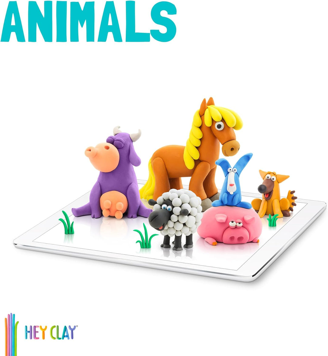Hey Clay Animals-Set – bunte Modellier-Kinder – lufttrockenes Ton-Set 15 Dosen und Modellierwerkzeug