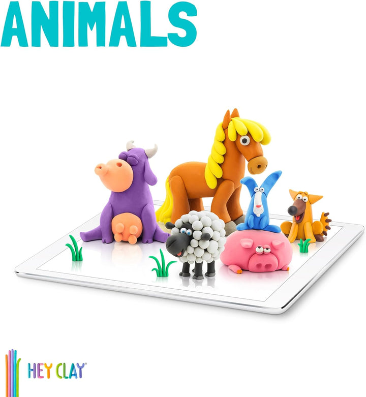 Hey Clay Animals-Set – bunte Modellier-Kinder – lufttrockenes Ton-Set 15 Dosen und Modellierwerkzeug