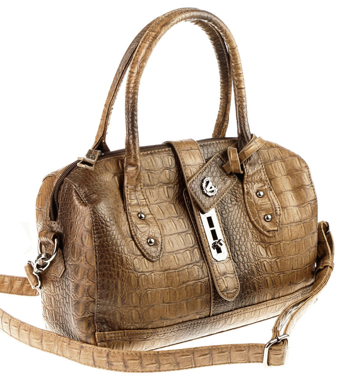 Valleverde Italy BOWLING Bag Tasche Schultertasche Handtasche Henkeltasche Leder-Optik Tortora / Hel