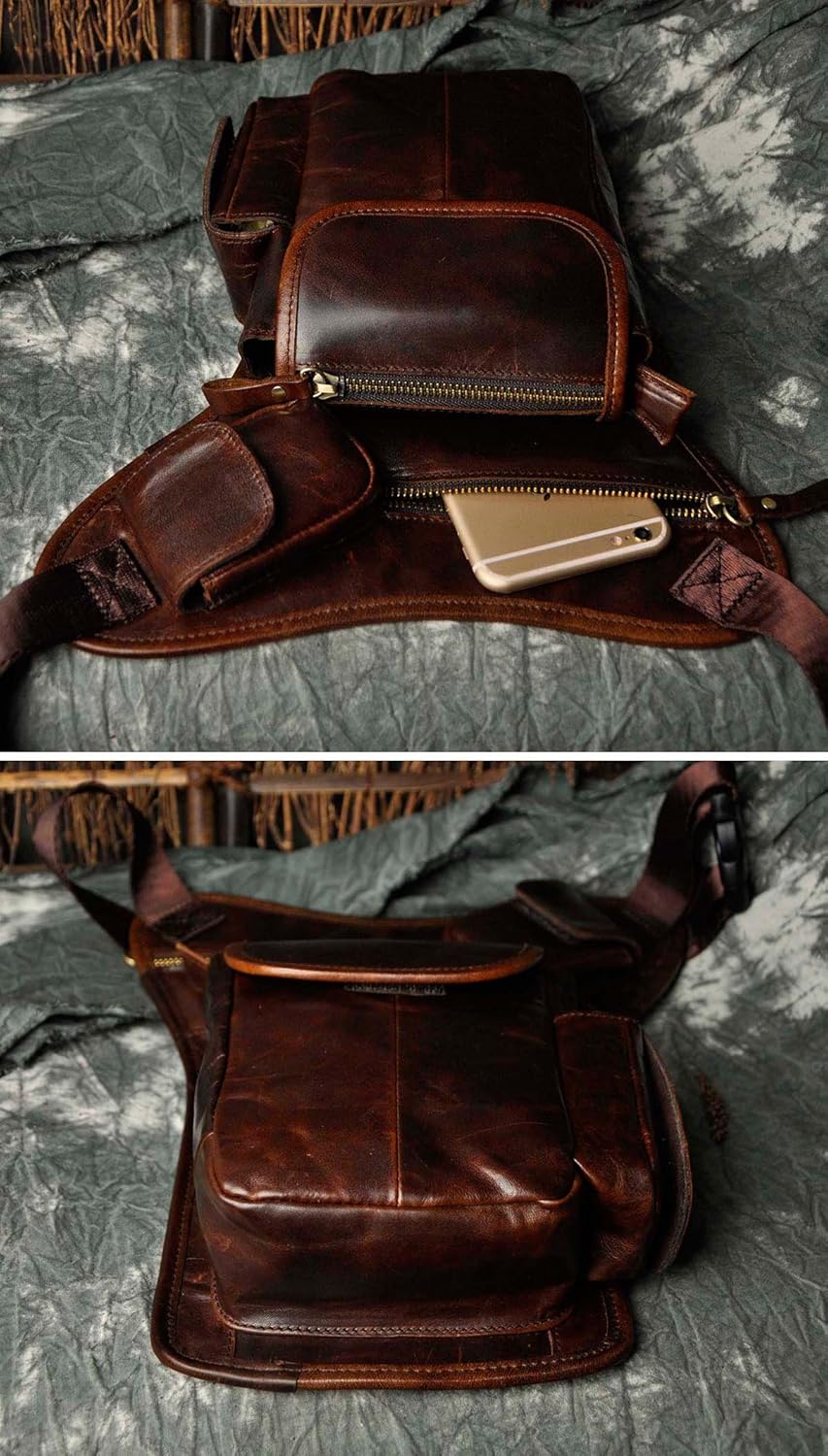 Le'aokuu Herren Echtes Leder Tasche Beinbeutel Beintasche Aussenbeintasche Hüfttasche Drop Leg Thigh