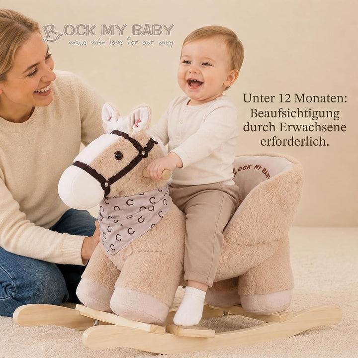 Plüsch Rocking Horse -Schaukelpferd Schaukeltier Schaukelspielzeug，TIC、CPC Zertifizierung Karamell,