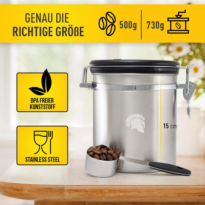 BaristaSoul Barista Legends® Kaffeedose luftdicht 500g Silber - Kaffeebohnen Behälter für den Aromas