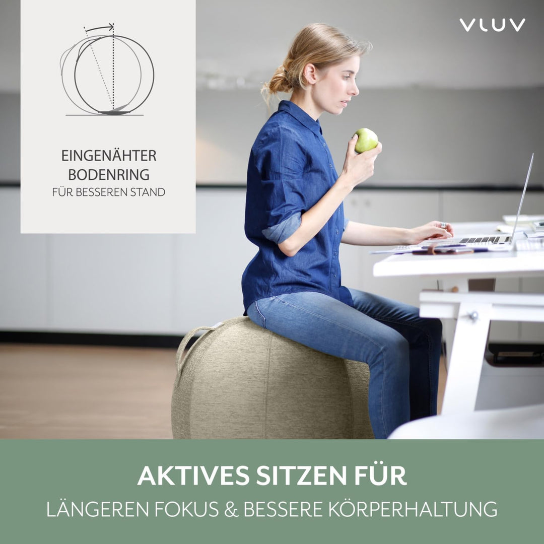 VLUV® BOL STOV Sitzball Büro Ergonomisch [Atmungsaktiv mit Tragegriff und Wegrollschutz] Waschbarer