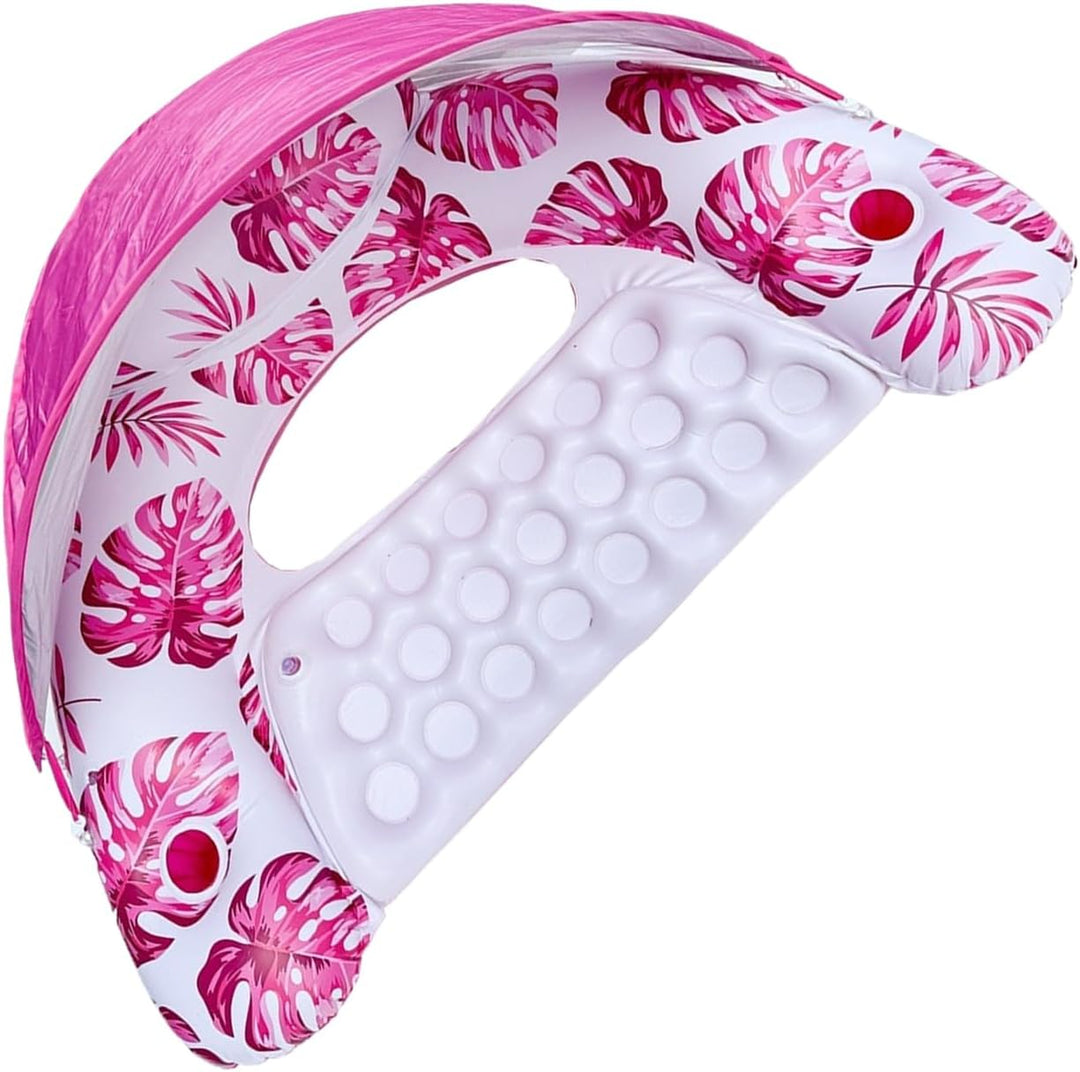 Sunshade Pool Float – Schwimmende Liege für See Fluss und Pool mit Sonnenschutz und Getränkehalter,