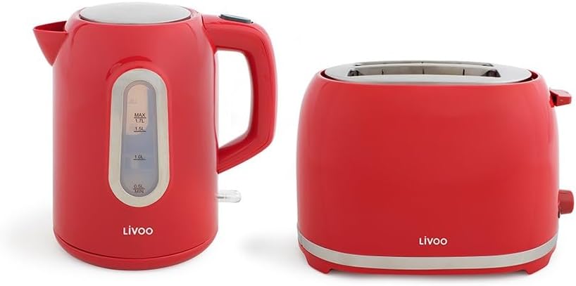 Livoo, Frühstücksset DOD160RC, bestehend aus einem Wasserkocher und einem passenden Toaster, Farbe: