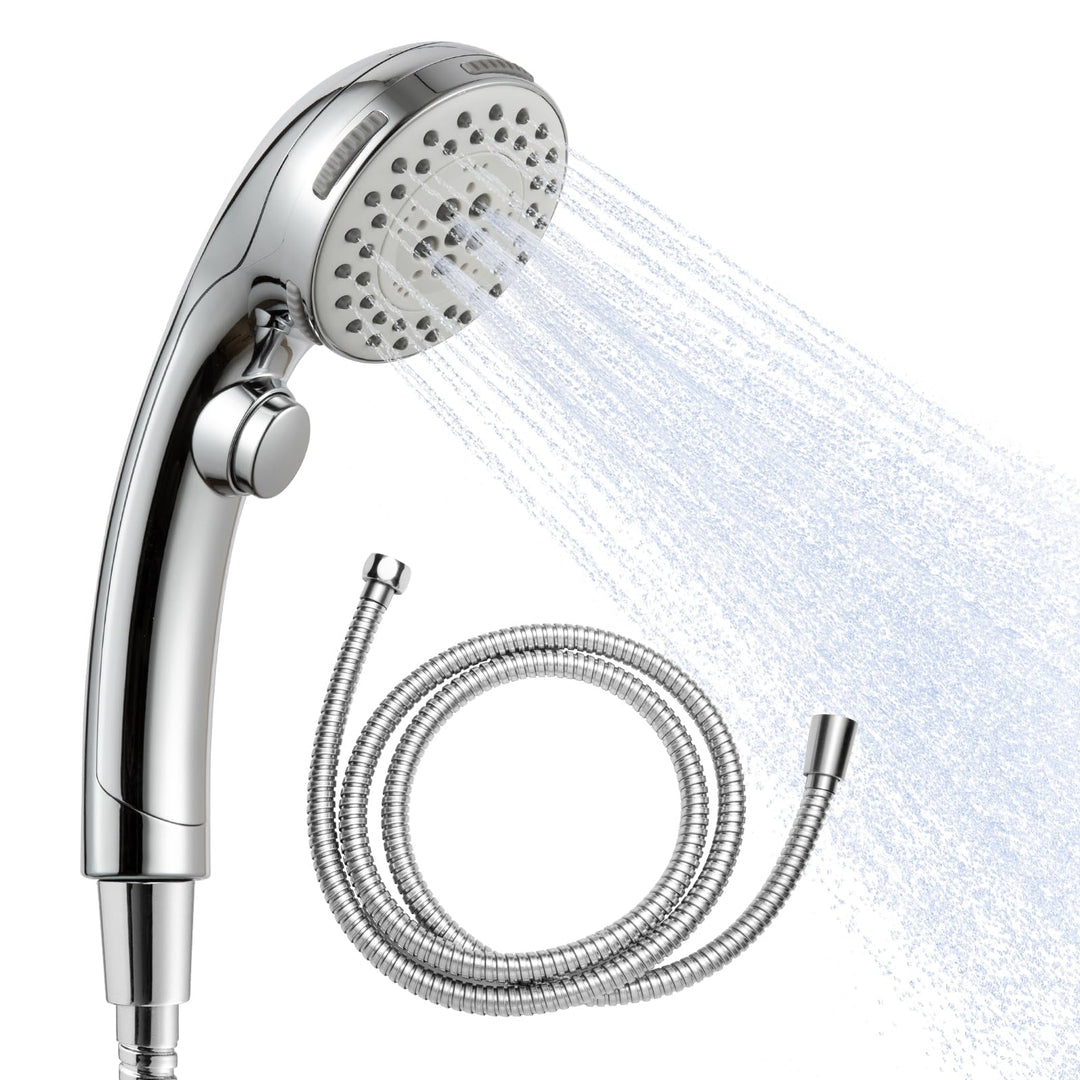 OFFO Duschkopf mit Duschschlauch 1,6m, Stoppfunktion Brausekopf Dusche mit 5 Strahlarten, Wasserspar