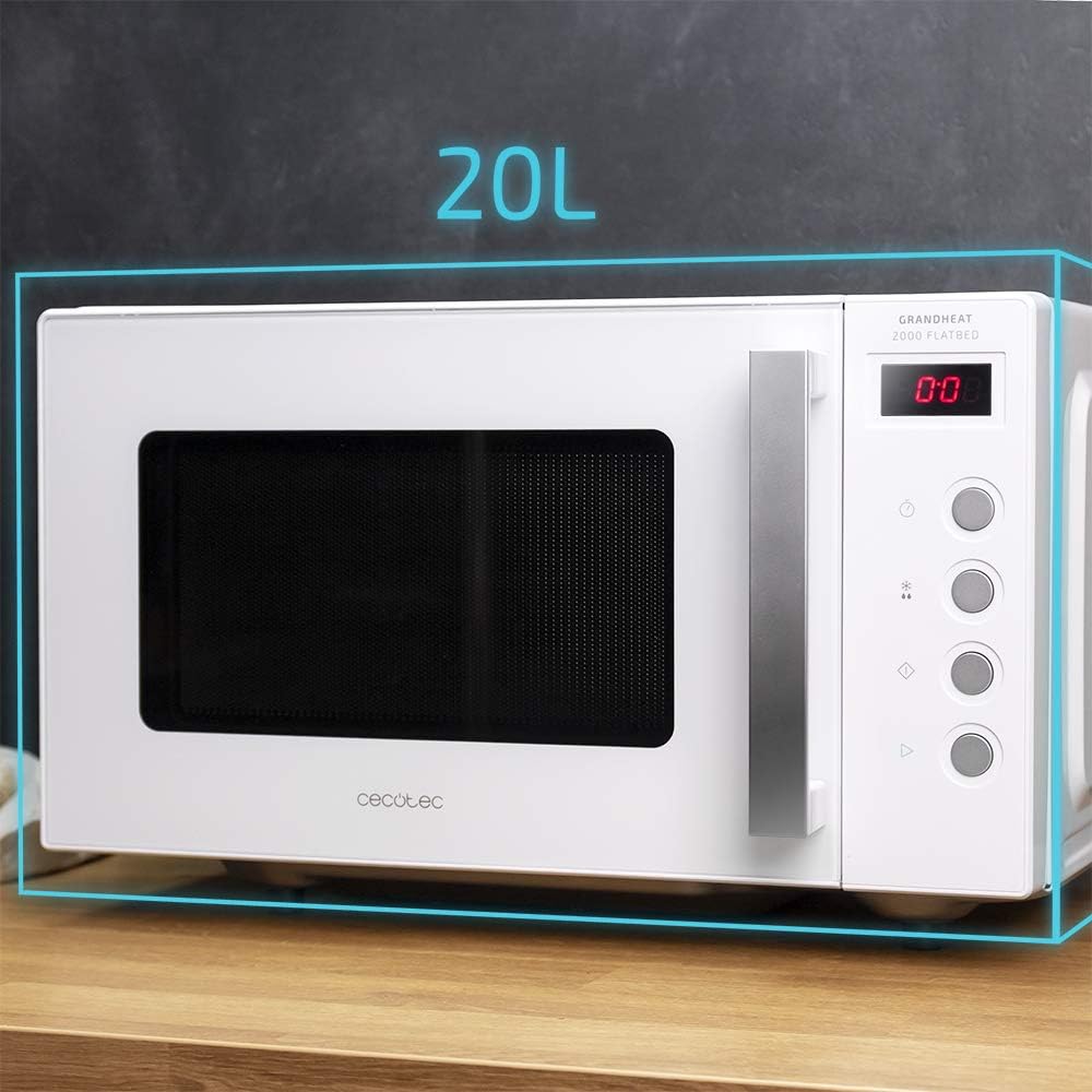 Cecotec Mikrowelle ohne Platte GrandHeat 2000 Flatbed White. Fassungsvermögen 20 Liter, Leistung 700