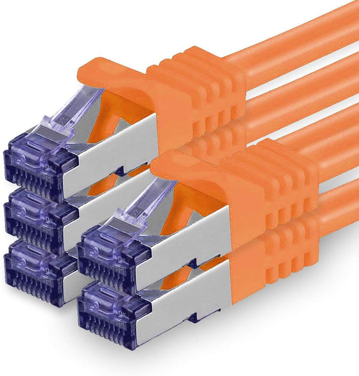 1aTTack.de Cat.7 Netzwerkkabel 10m - Orange - 5 Stück - Cat7 Patchkabel (SFTP/PIMF/LSZH) Rohkabel 10