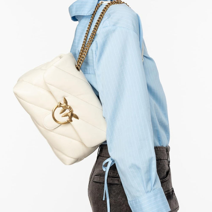 Pinko Damen Love Classic Puff Cl Sheep Nap Handtasche Z14q_bianco Seta-antique Gold, Z14q_bianco Set