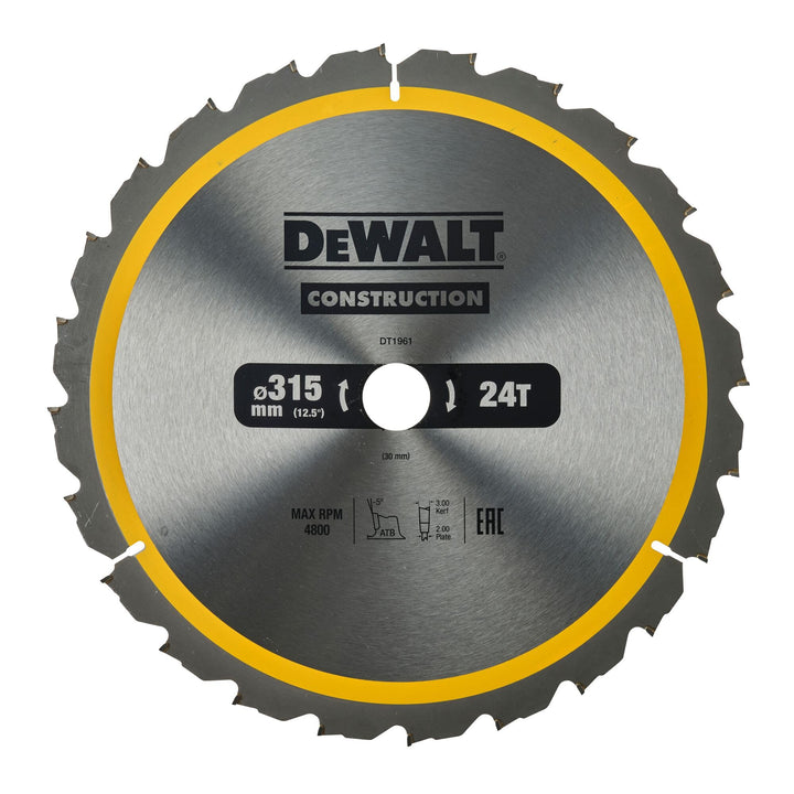 DeWalt Bau-Kreissägeblatt für Stationärsägen/Kreissägenblatt (315/30 mm 24WZ, für schnelle Schnitte)