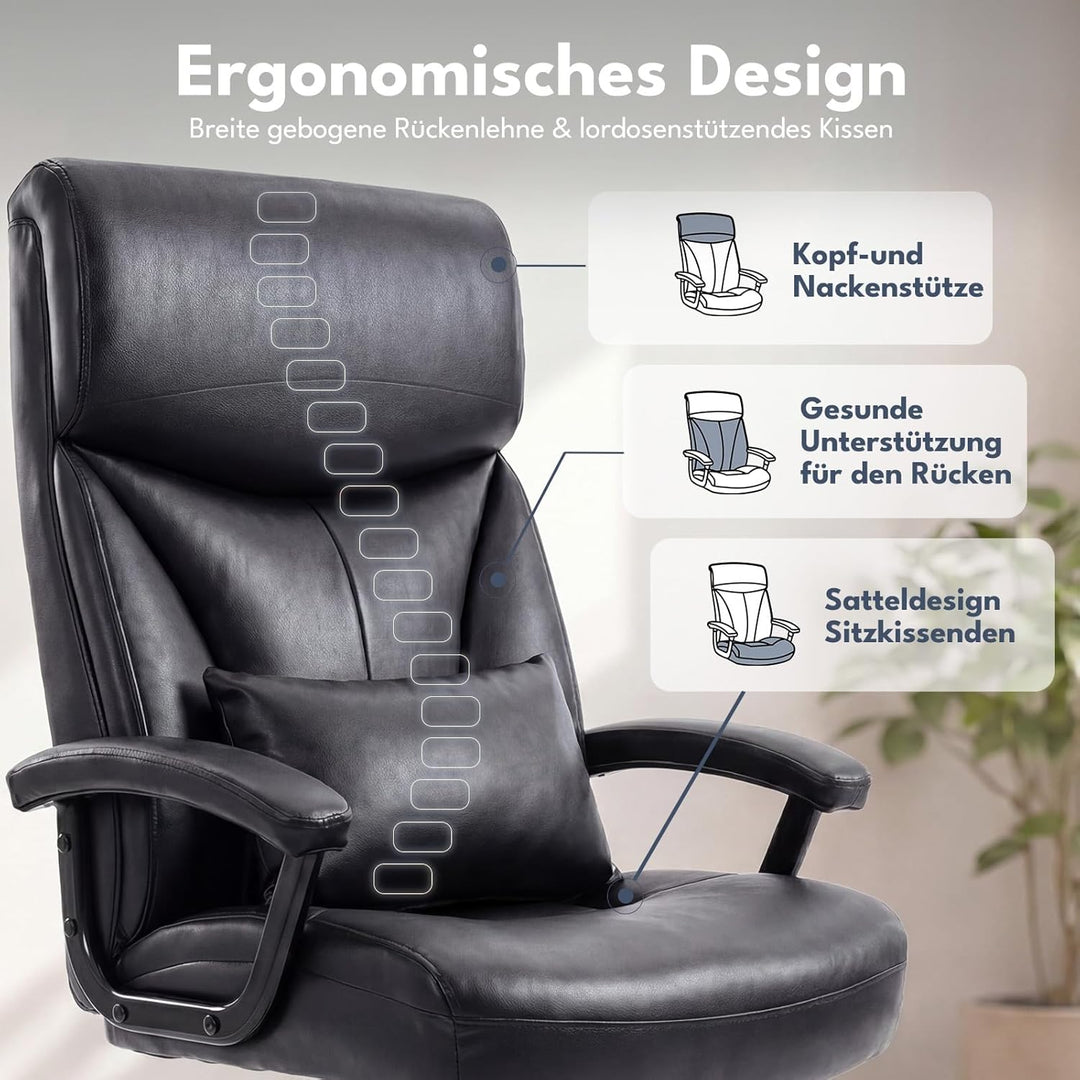 Ergonomischer Bürostuhl 200kg, Chefsessel, Schreibtischstuhl, Bequem XXL Breiter Sitzfläche, verdick