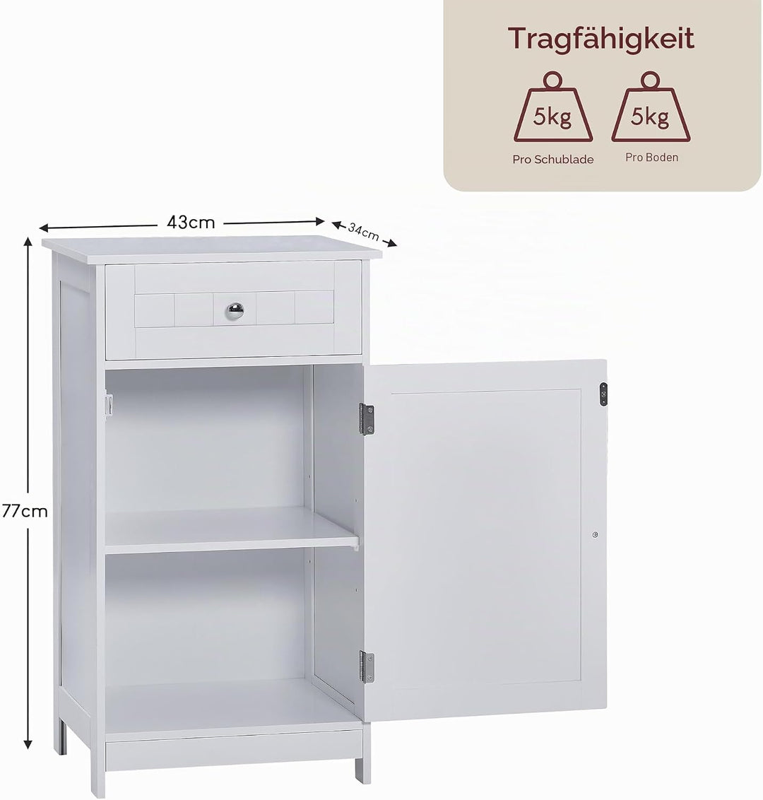 Bath Vida Badezimmerschrank, 1 Tür, 1 Schublade, bodenstehend, Aufbewahrungseinheit, weiss Schrank m
