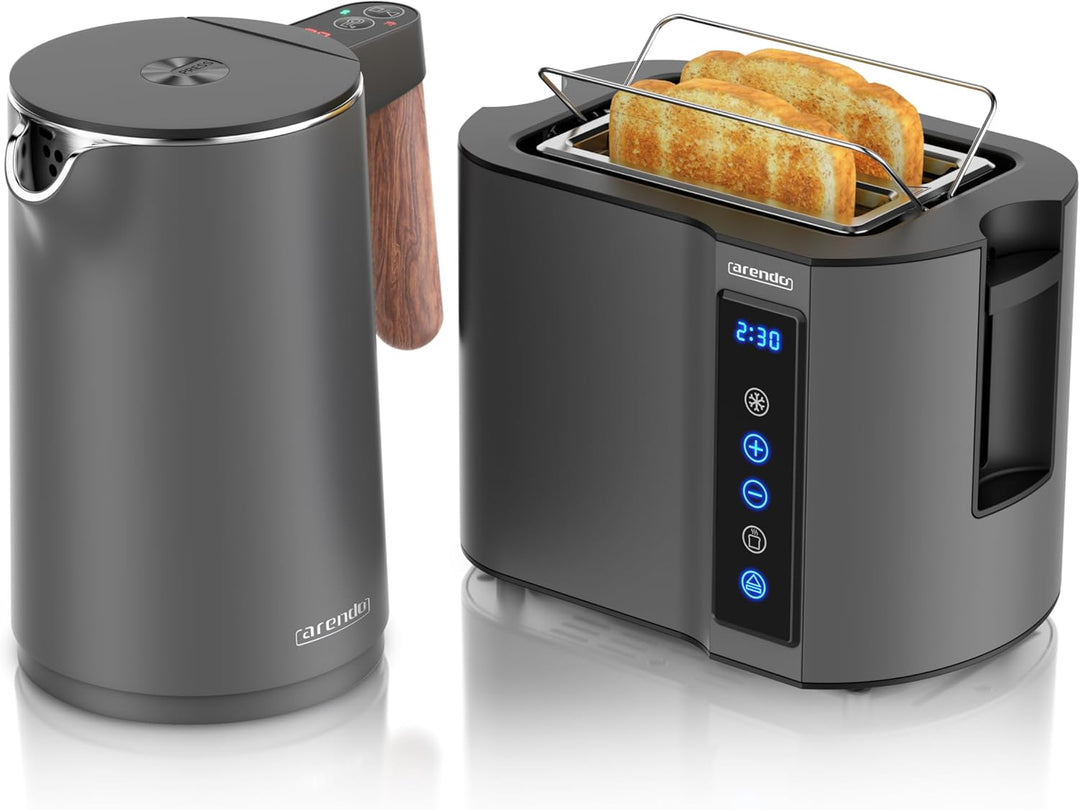 Arendo - Wasserkocher Toaster SET - Edelstahl - Wasserkocher mit Temrpatureinstellung - 45-100 Grad