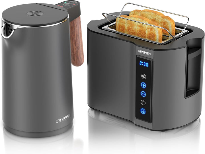 Arendo - Wasserkocher Toaster SET - Edelstahl - Wasserkocher mit Temrpatureinstellung - 45-100 Grad