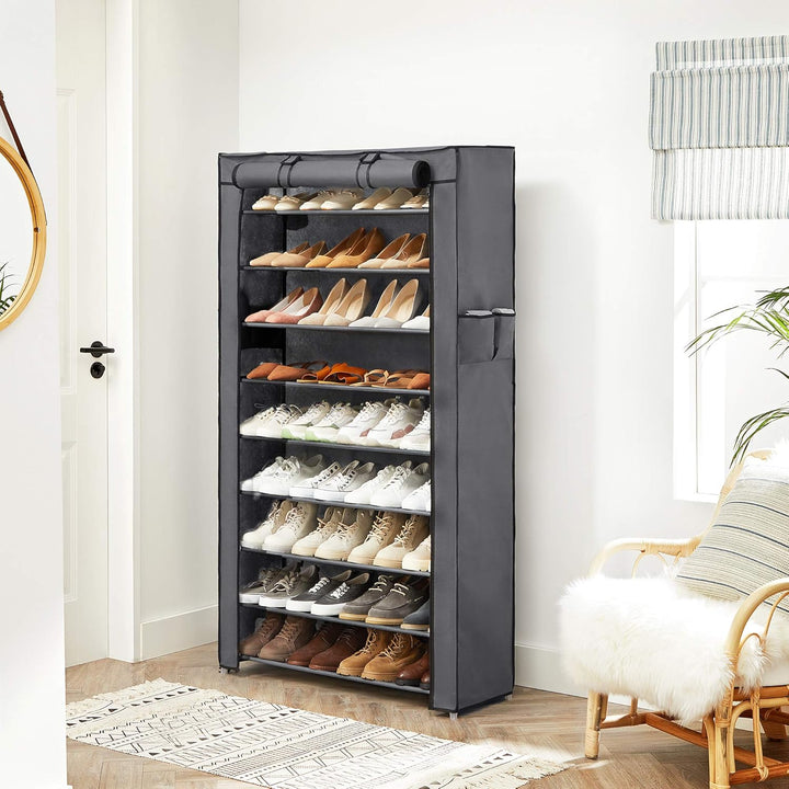 SONGMICS Schuhregal, 10 Etagen, Schuhregal für den Eingangsbereich, 28 x 88 x 160 cm, mit Stoffbezug