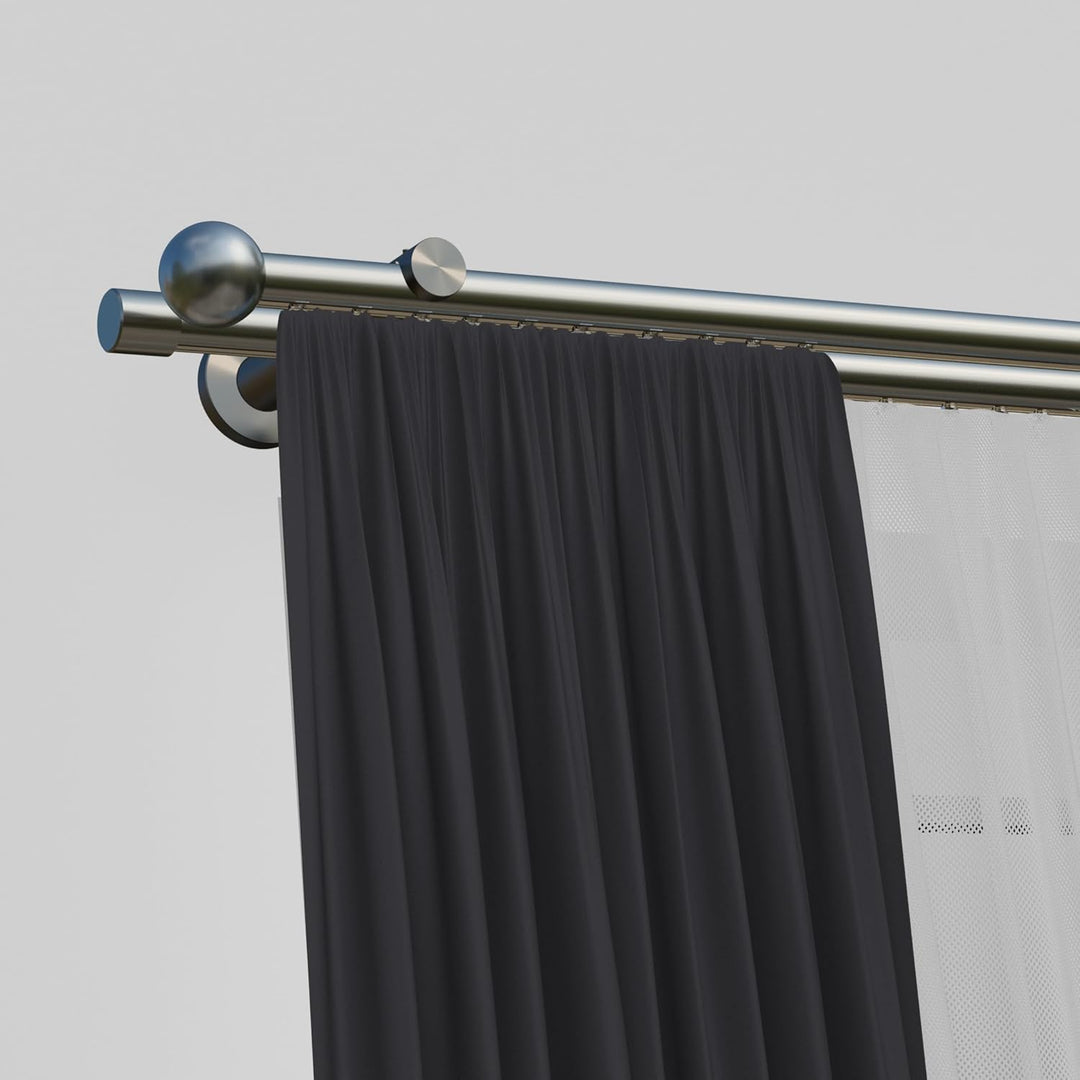 indeko COLUMBES, Gardinenstange mit Innenlauf Ø 16 mm auf Mass, 2-Lauf, edelstahloptik, Komplettset