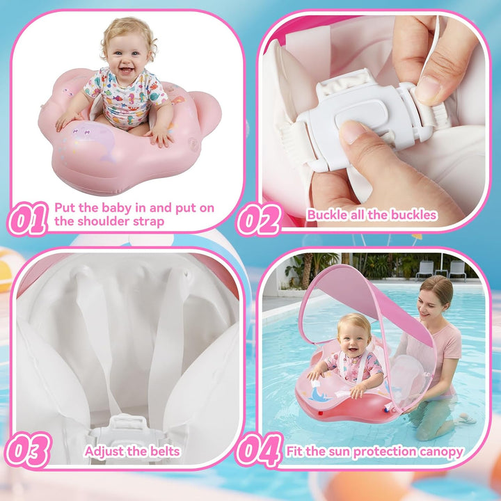 Baby Schwimmring mit Sonnendach UPF50+ Schwimmring Baby mit Sonnendach mit 1*Luftpumpe & 2*Flickzeug