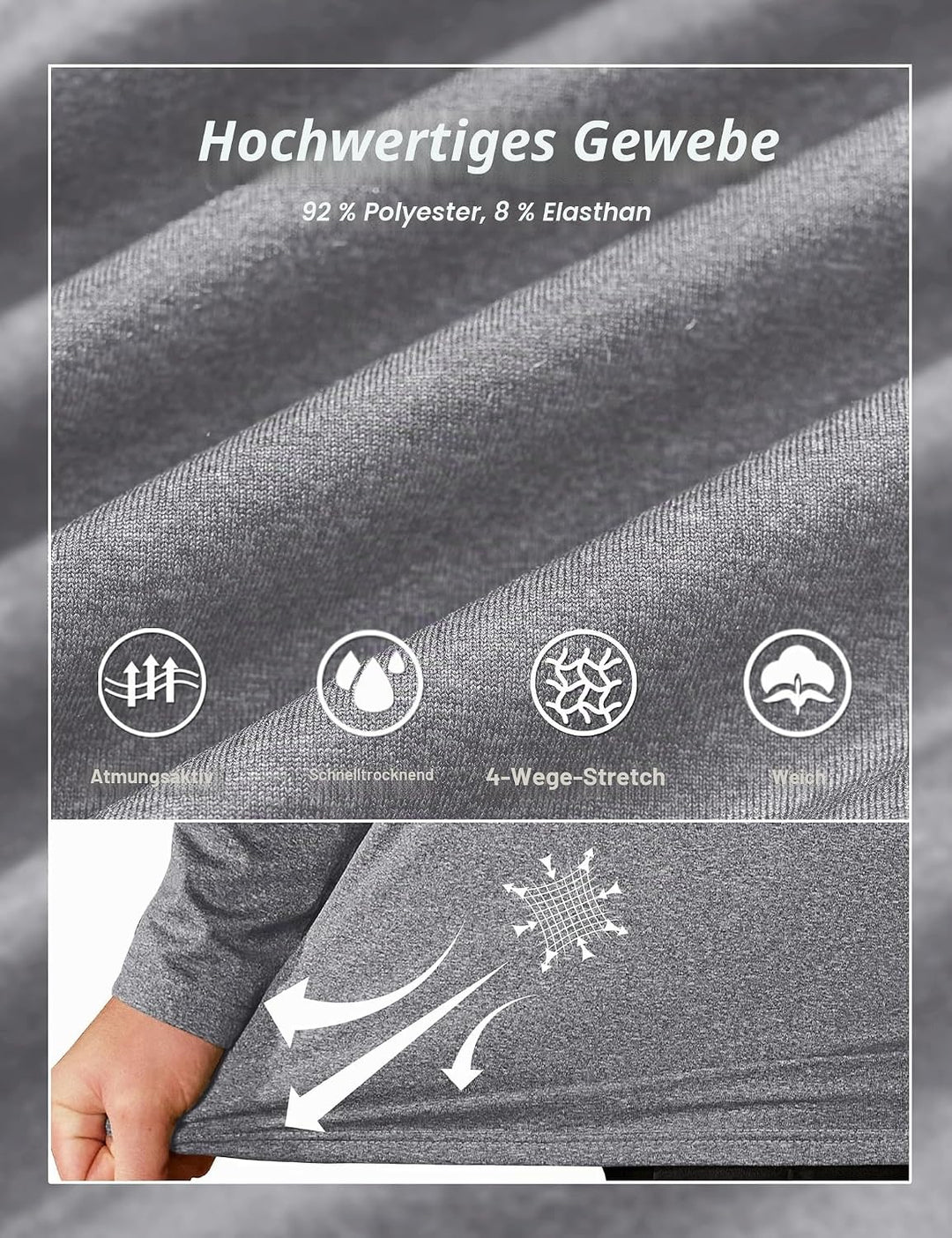 TACVASEN Pullover Herren Langarmshirt Half Zip Fleece Winterpullover Warm Atmungsaktiv Sport Sweatsh
