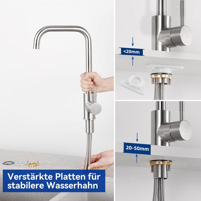 CECIPA Niederdruck Armatur Küche, Küchenarmatur Niederdruck mit 3xG3/8 Anschlussschläuchen, Wasserha