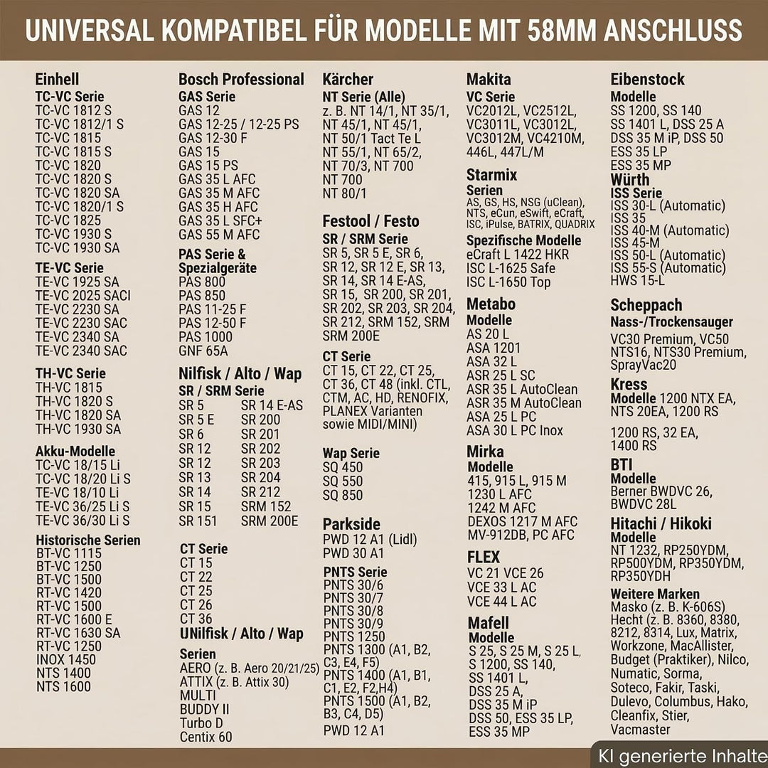 1,5m Ersatzteile Set Staubsauger Düse passend für Flex VC 21, VCE 26, VCE 33 L AC, VCE 44 L AC Schla
