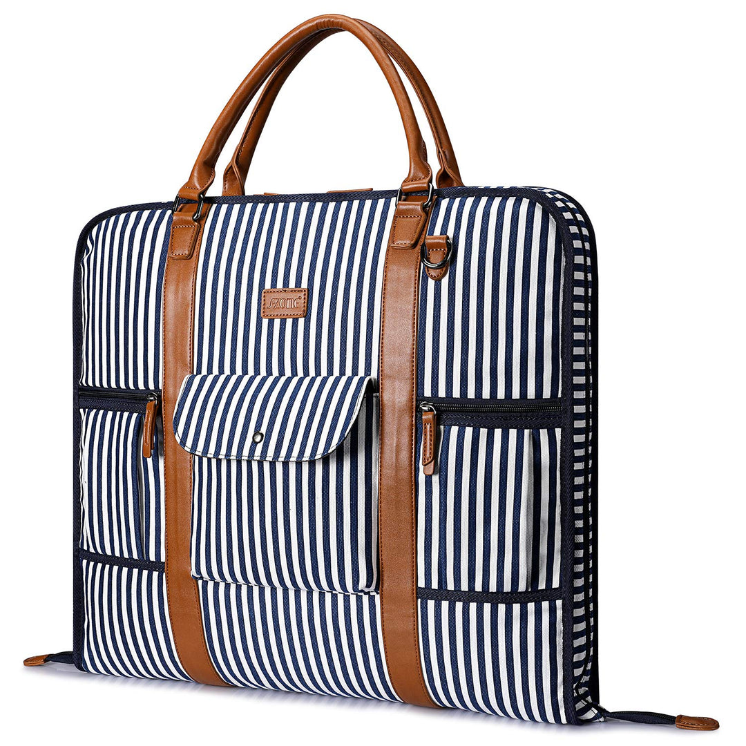 S-ZONE Herren Kleidersack Anzugtasche Canvas Kleidertasche für Geschäftsreisen L Blau Gestreift, L B
