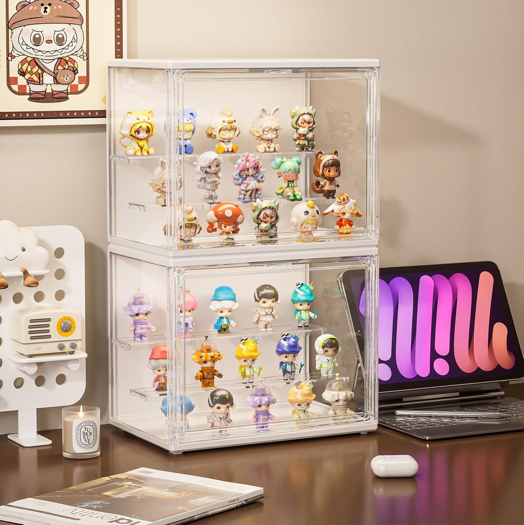 Acryl Vitrine Schaukasten mit LED, Glasvitrine mit Magnettür für Action Figuren, Spielzeug, Blind Bo