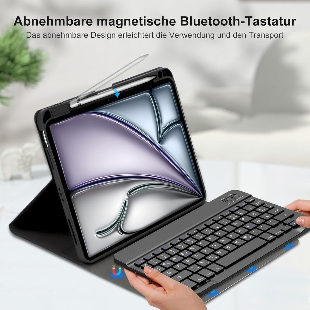SENGBIRCH Hülle mit Tastatur für iPad Air 6. 11 Zoll (M2) 2024 - Magnetisch abnehmbar mit Deutsches