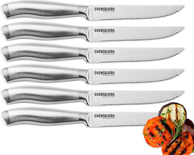 Svensbjerg Steakmesser-Set, Wellenschliff, Edelstahl Steakmesser, Pizzamesser, Grillmesser, 6-teilig