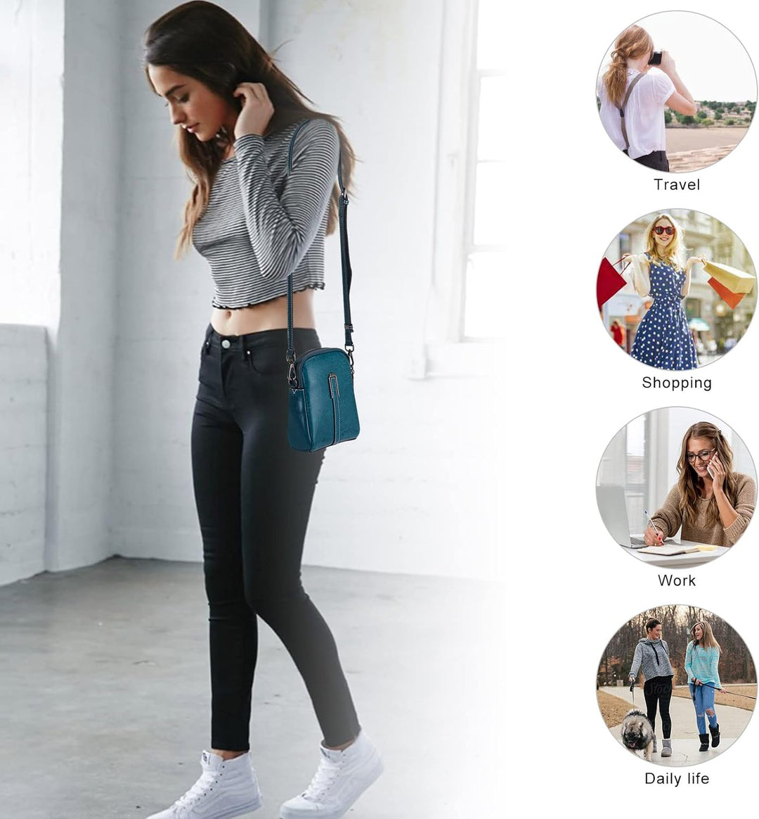 HUA ANGEL UmhäNgetasche Handy Mit GeldböRse Echtleder Leicht Kleine Handtasche Mini Schultertasche B