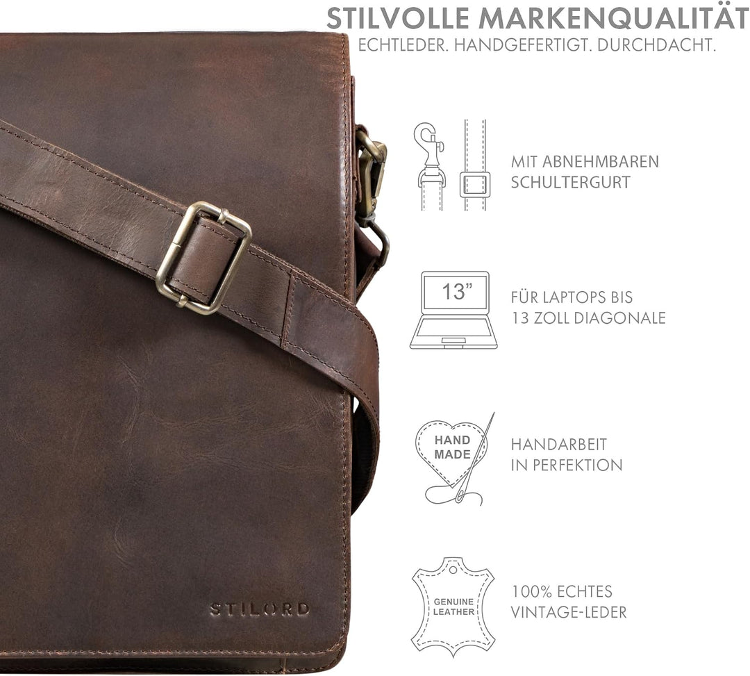 STILORD "Oxford Vintage Umhängetasche Leder Herren für 13 Zoll Tablet MacBooks und iPad Schultertasc