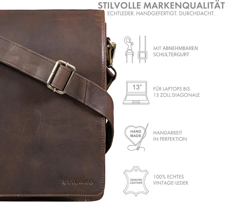 STILORD "Oxford Vintage Umhängetasche Leder Herren für 13 Zoll Tablet MacBooks und iPad Schultertasc