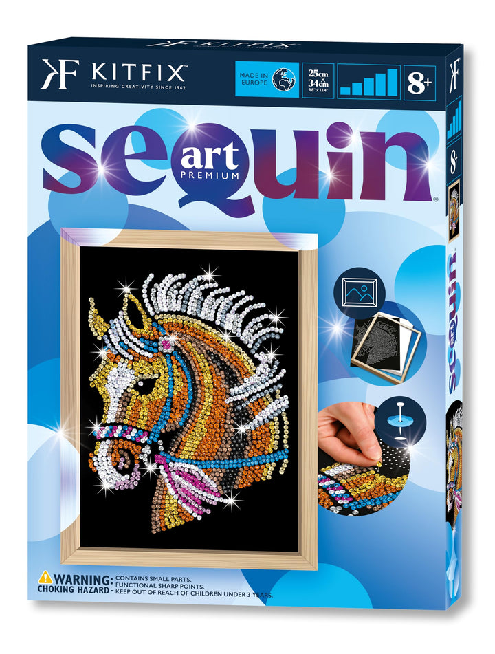 Kitfix - Sequin Art Pferd mit Holzrahmen - 27 x 36cm - Sequin Art Blue Premium - Paillettenbild - Ba