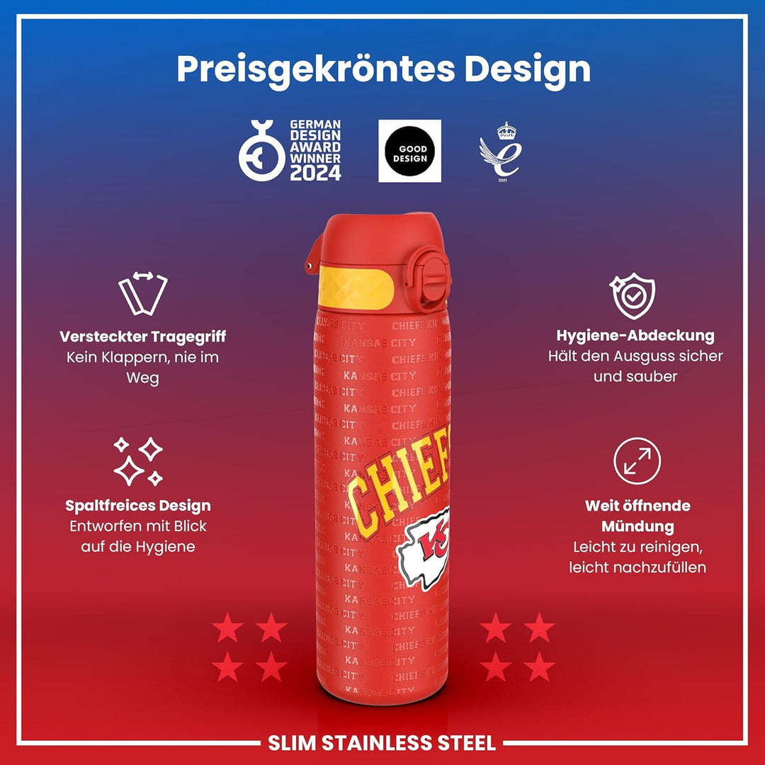 ion8 NFL Edelstahl-Trinkflasche, Auslaufsicher, Einhandöffnung, Sichere Verriegelung, Spülmaschinenf