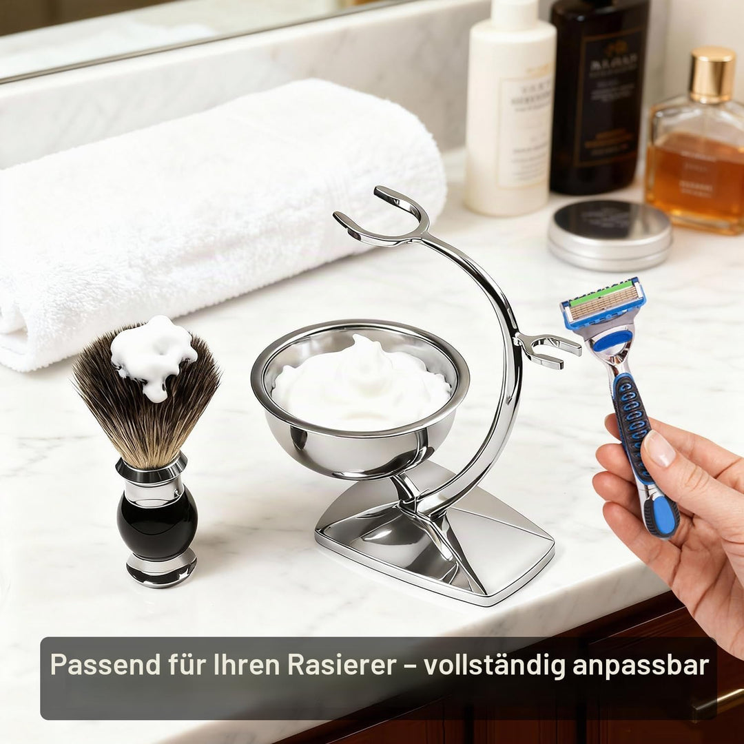 GRUTTI 3-in-1-Rasierset für Männer,Rasierhobel Ständer + Rasierpinsel aus Dachshaarimitat + Rasiersc