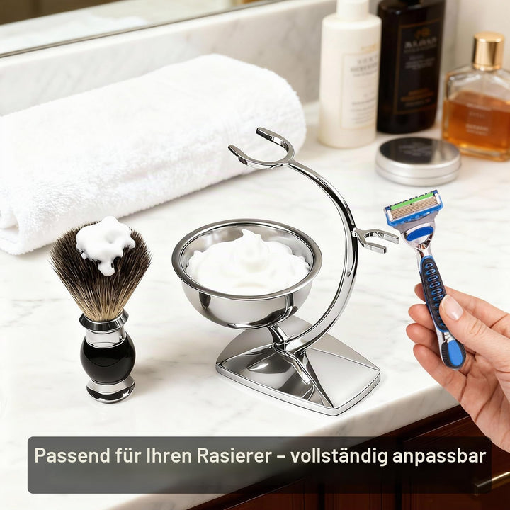 GRUTTI 3-in-1-Rasierset für Männer,Rasierhobel Ständer + Rasierpinsel aus Dachshaarimitat + Rasiersc