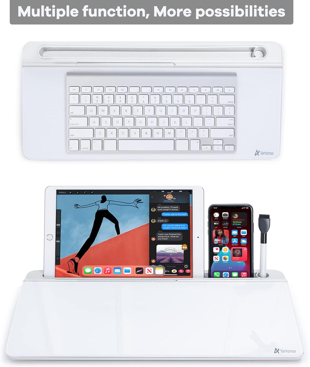 Varhomax Schreibtisch Organizer, Desktop Whiteboard Glas Weiss Mit Aufbewahrung Abwischbar, To Do Li