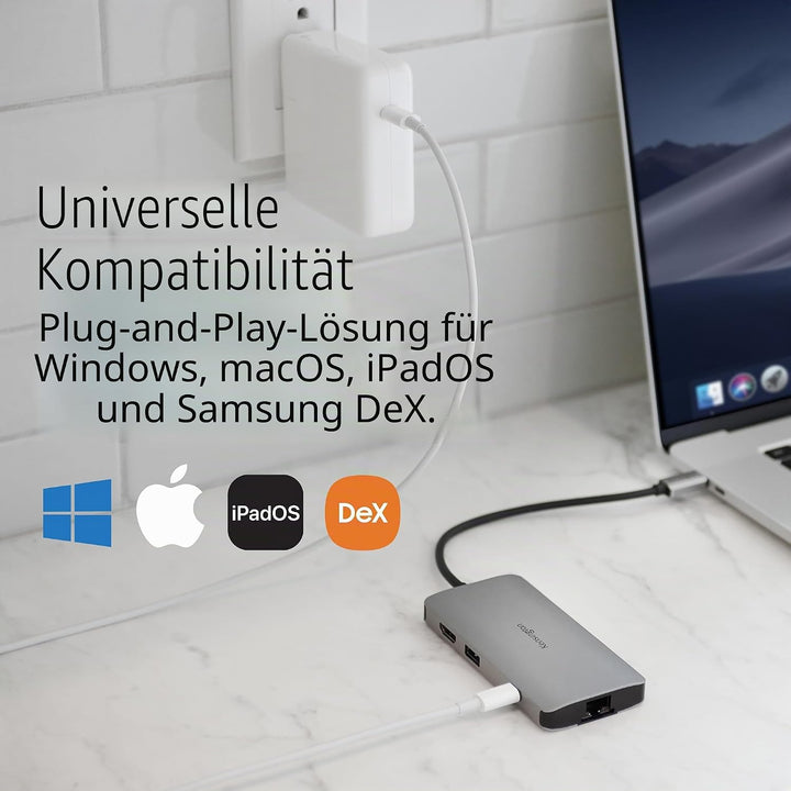 Kensington UH1400P USB-C 8-in-1 treiberloser Hub, mobiler Universal-Adapter, 8 Ports, bis zu 85W Lad