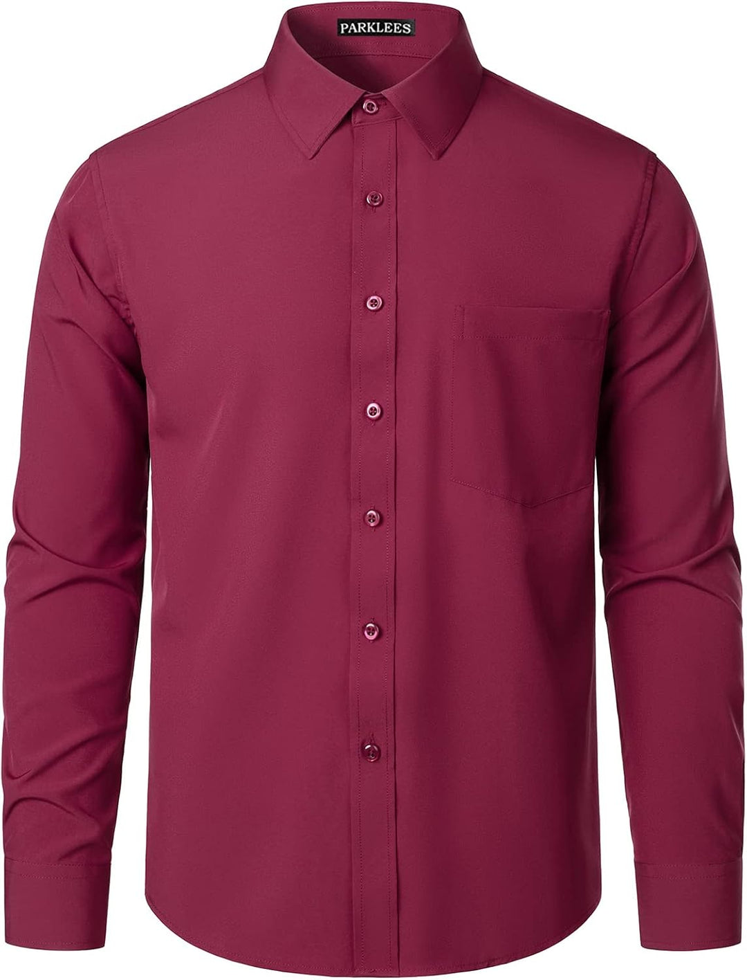 PARKLEES Herren Regular Fit Kleid Hemd Solide Faltenfrei Langarm Casual Business Button Up Hemden mi