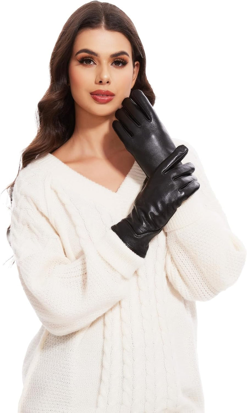 vislivin Touchscreen Handschuhe Damen Winter Lederhandschuhe Warme Leder SMS Handschuhe Glänzend Sch