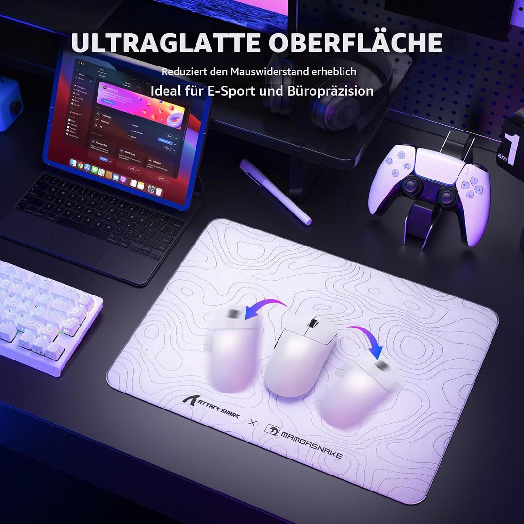 ATTACK SHARK CM05SE Verzerrtes Glas-Mauspad, 9H Härte Kratzfest, Nano-Ätzte Ultraglatte Oberfläche,